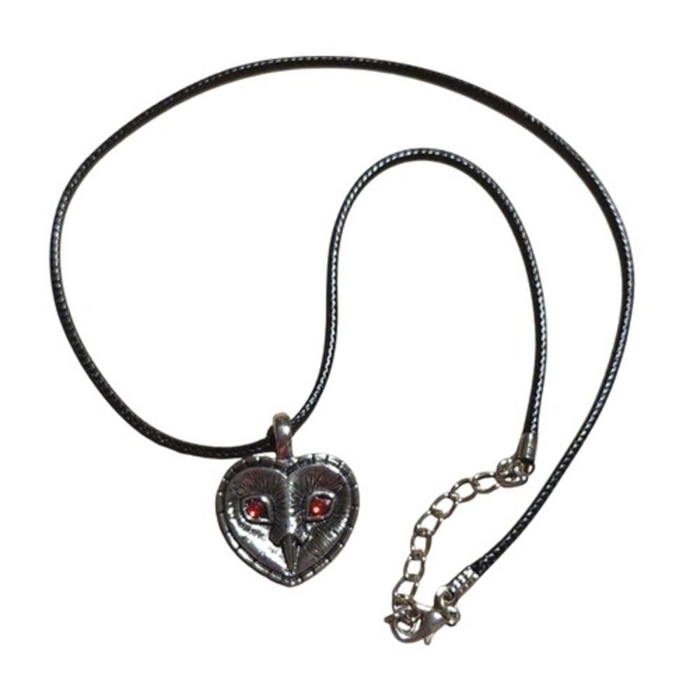 Zinc Alloy Heart Barn Owl w/ Red Eyes Pendant Cord Necklace